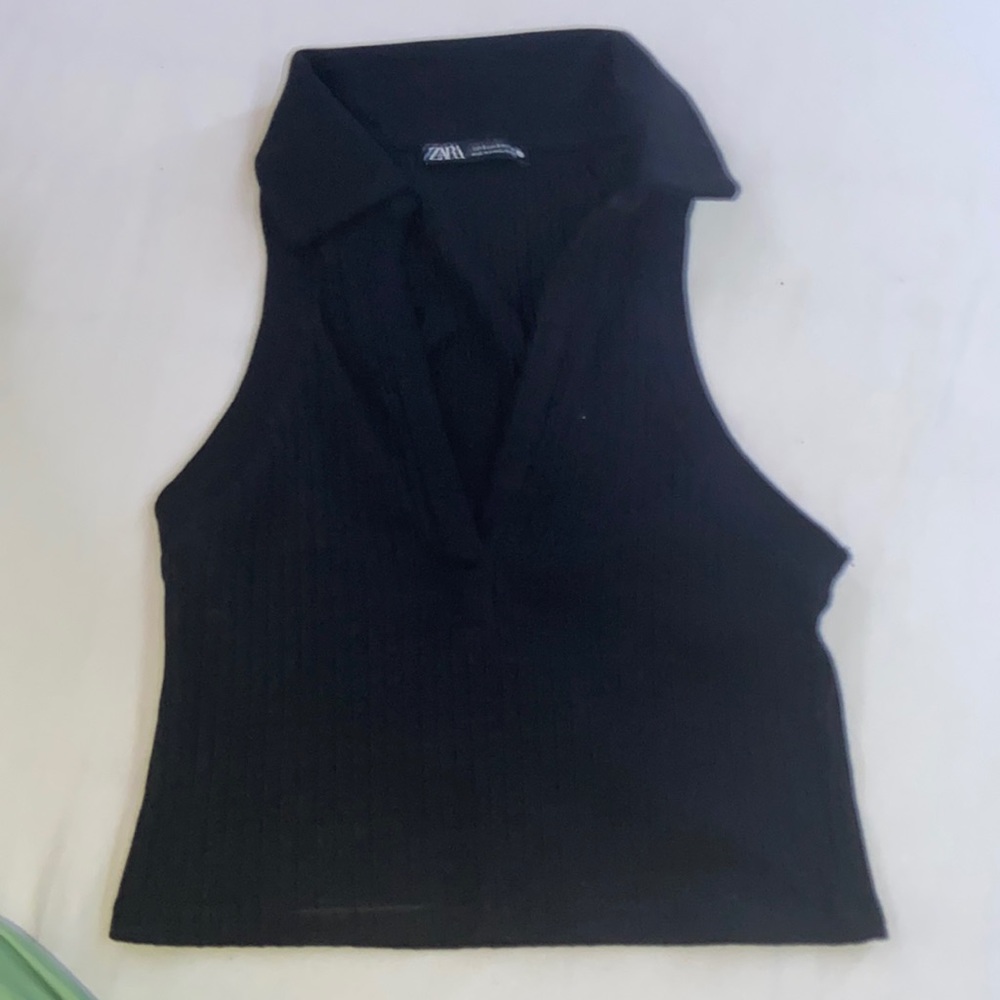 Zara black rubbed collard tank top
